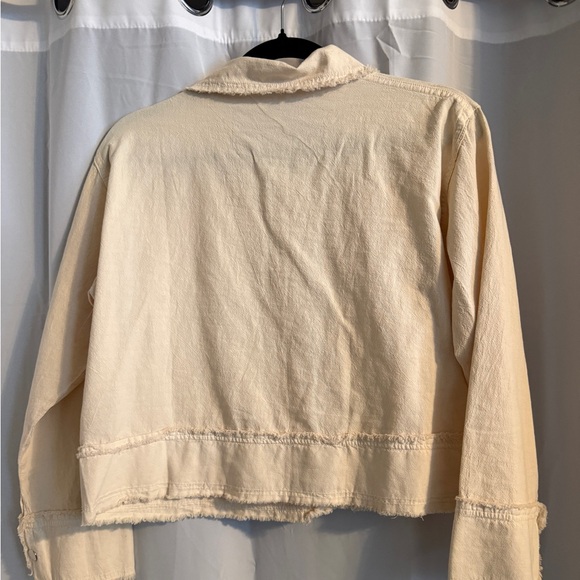 Giocam Cream Frayed Utility Jacket 100% Cotton Peru Cropped - Picture 10 of 14